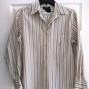 Ralph Lauren Classic Brown & White stripe button d